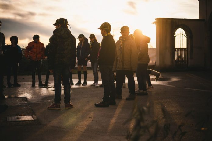 Children s gathering on a bridge